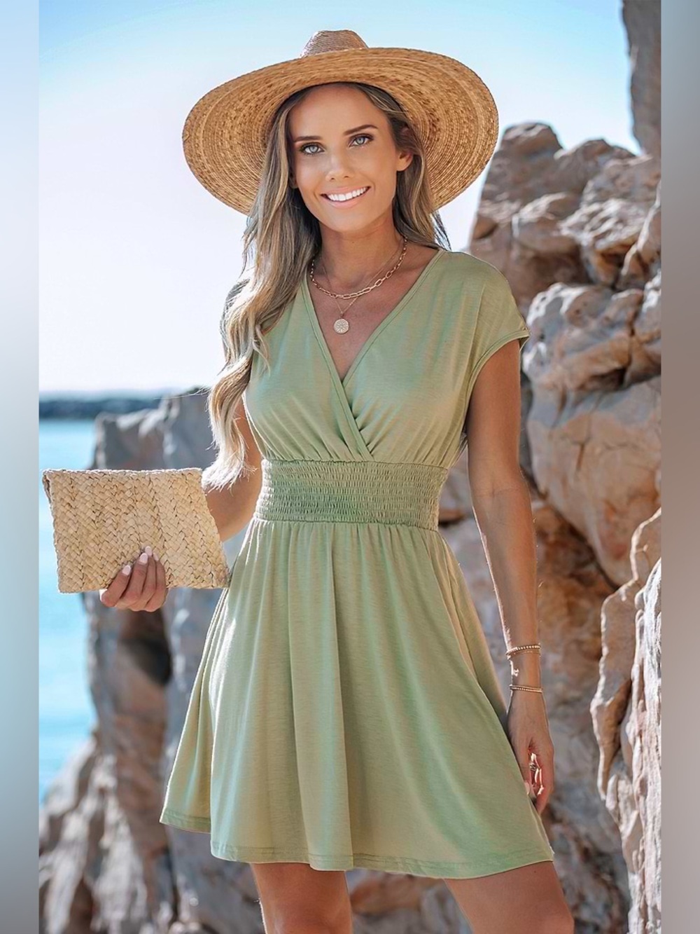 NWT CUPSHE Large Surplice Smocked Waist Mini Dress